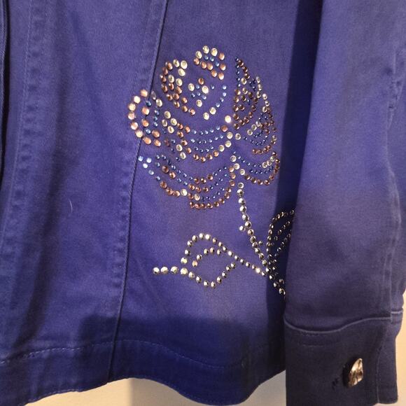 Vtg Quacker Factory Floral Embellished Denim Jacket Womens XL Blue Western Artsy - Picture 3 of 10